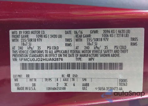 2017 Ford Escape Titanium из США, поврежденный, VIN 1FMCU0JD2HUA92876